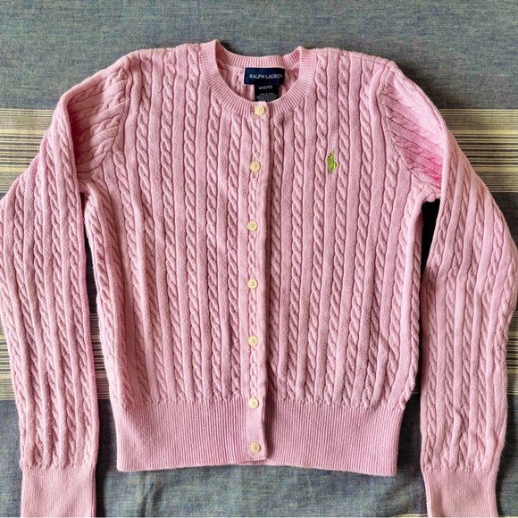 Ralph Lauren Pink Cable Knit Cardigan Sweater - Picture 1 of 3